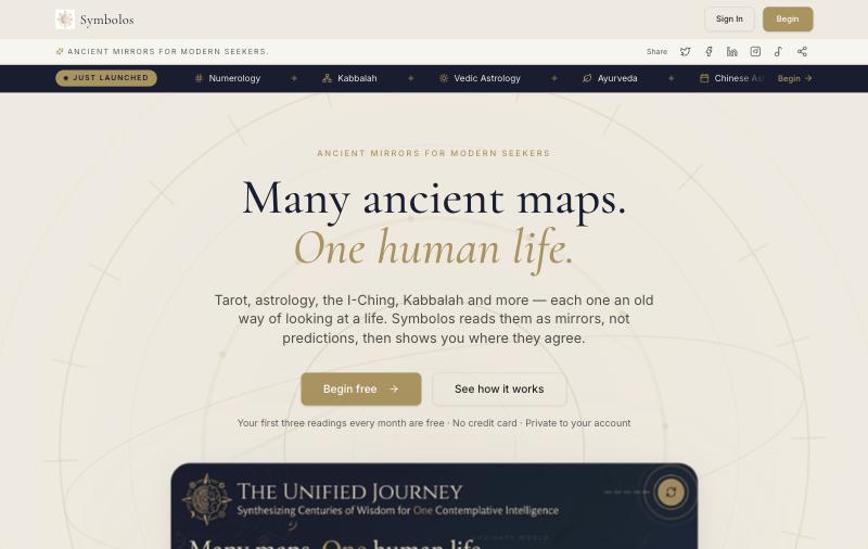 SYMBOLOS home screen, symbolos.ai